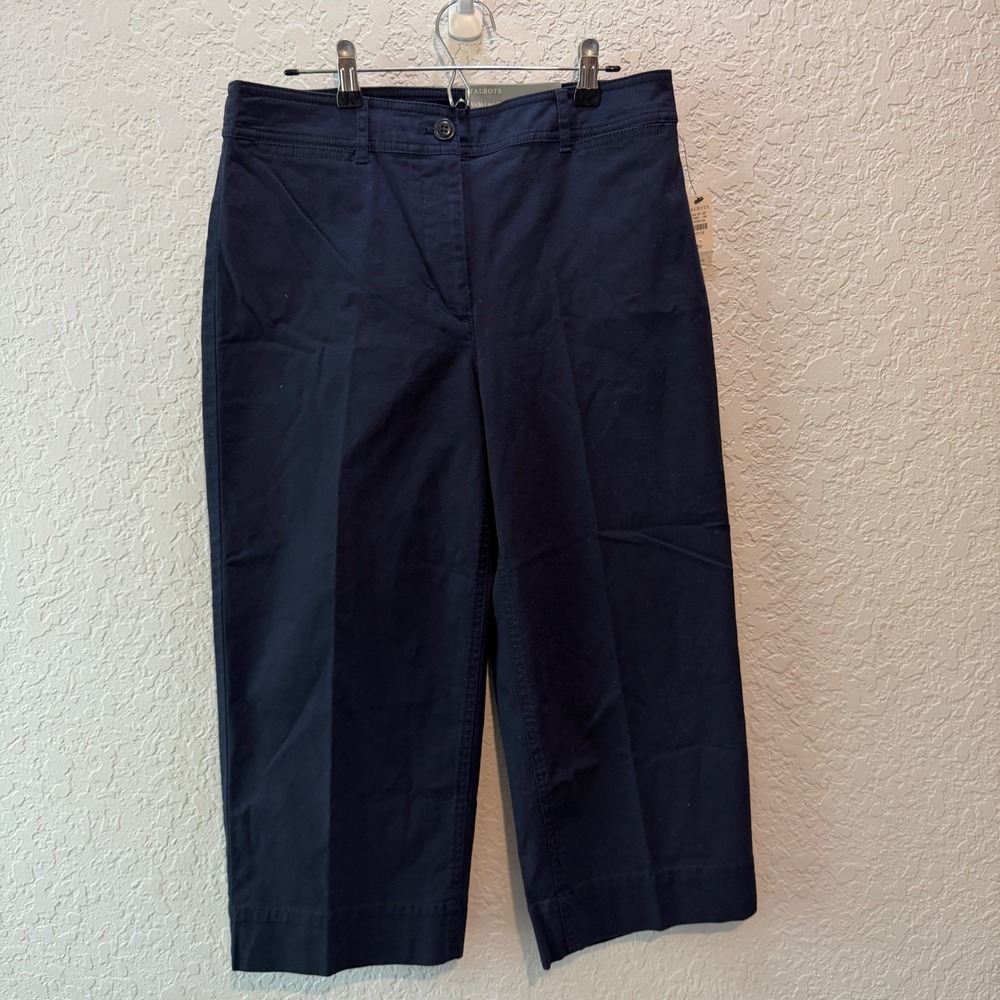 Talbots Wide Leg Crop Chino 8P Navy Blue Preppy Coastal Career High Rise